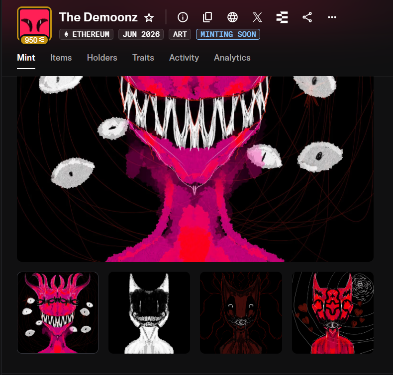 frans6cur's tweet photo. So is @the_demoonz stolen art or just a deriv of something else?

Looks like the original was from 2021, there was something similar launched in 2025 on hype and now there's them

Would have called them a deriv but then seeing them use the same motifs are not a good look

If you're minting these today make sure to be careful here