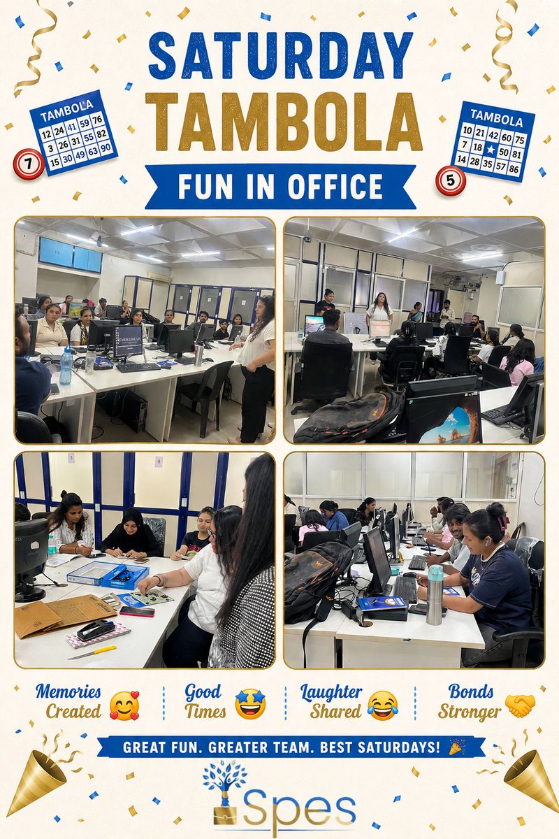 Spes_Jobs's tweet photo. π All work and no play, makes sad employees. π ποΈ
#funatwork #tambola #funsaturdayinoffice https://t.co/HnabvK8zI7