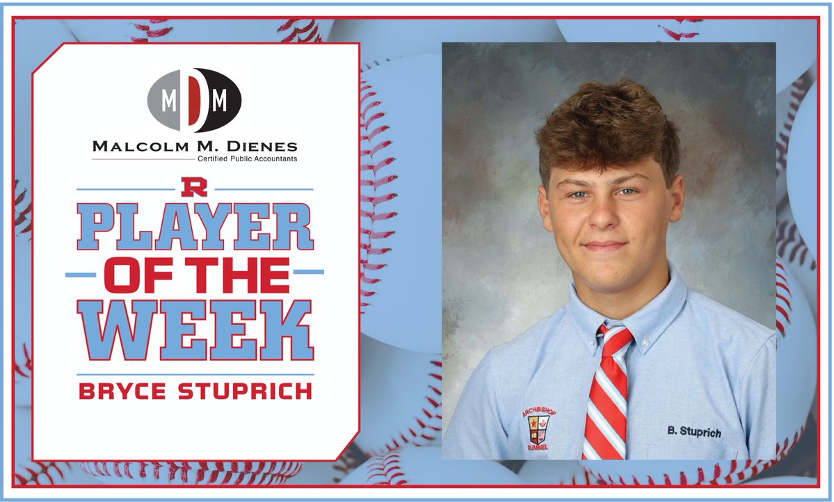 ArchRUMMEL's tweet photo. Congratulations to our Malcolm M. Dienes player of the week from our Raider baseball team, Bryce Stuprich ‘27! 

#RaiderBaseball @rummelbaseball https://t.co/NWa8hv4dWN