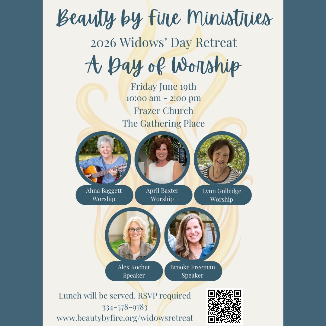 BeautybyFire's tweet photo. Come and join us for our 2026 Widows’ Day Retreat on Friday, June 19, from 10AM to 2PM, at Frazer Church. 

Lunch will be provided so please RSVP by Monday, June 15, at https://t.co/F0LRDsuHgD

#beautybyfire
#ourmgm
#ourmontgomery
#mymontgomery 
#montgomeryalabama https://t.co/GjXtNwdNVb