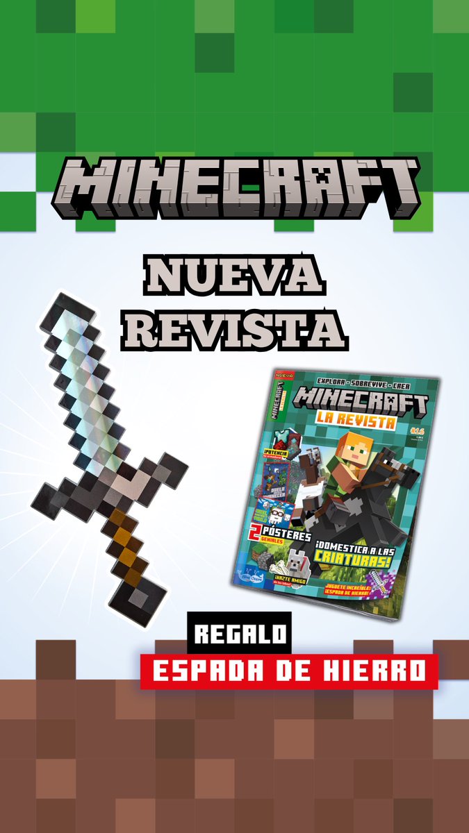 BlueOceanSpain's tweet photo. ¡NUEVA REVISTA MINECRAFT!
Se acabó lo de buscar lingotes de hierro y palos para hacerte tu propia ESPADA DE HIERRO… 🗡️
¡Ahora viene de regalo con la revista! 🤩
💥 ¡Disponible desde el 5 de junio! 💥
#NuevaRevista #MINECRAFT #minecraftonly #minecraftdaily https://t.co/kxbwuT7fTY
