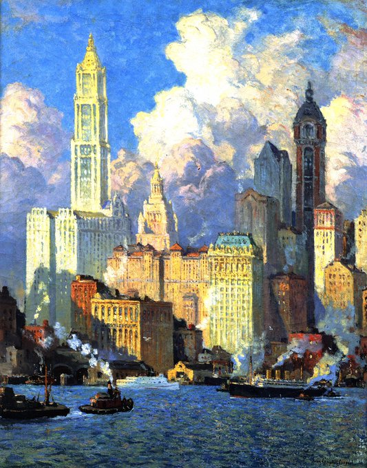 museo53's tweet photo. Colin #Campbell Cooper (pintor, profesor y escritor impresionista estadounidense, 1856-1937) - Hudson River Waterfront, Nueva York, 1913-1921, (Sociedad Histórica de Nueva York, Ciudad de Nueva York). https://t.co/m9Cx1HI0g8
