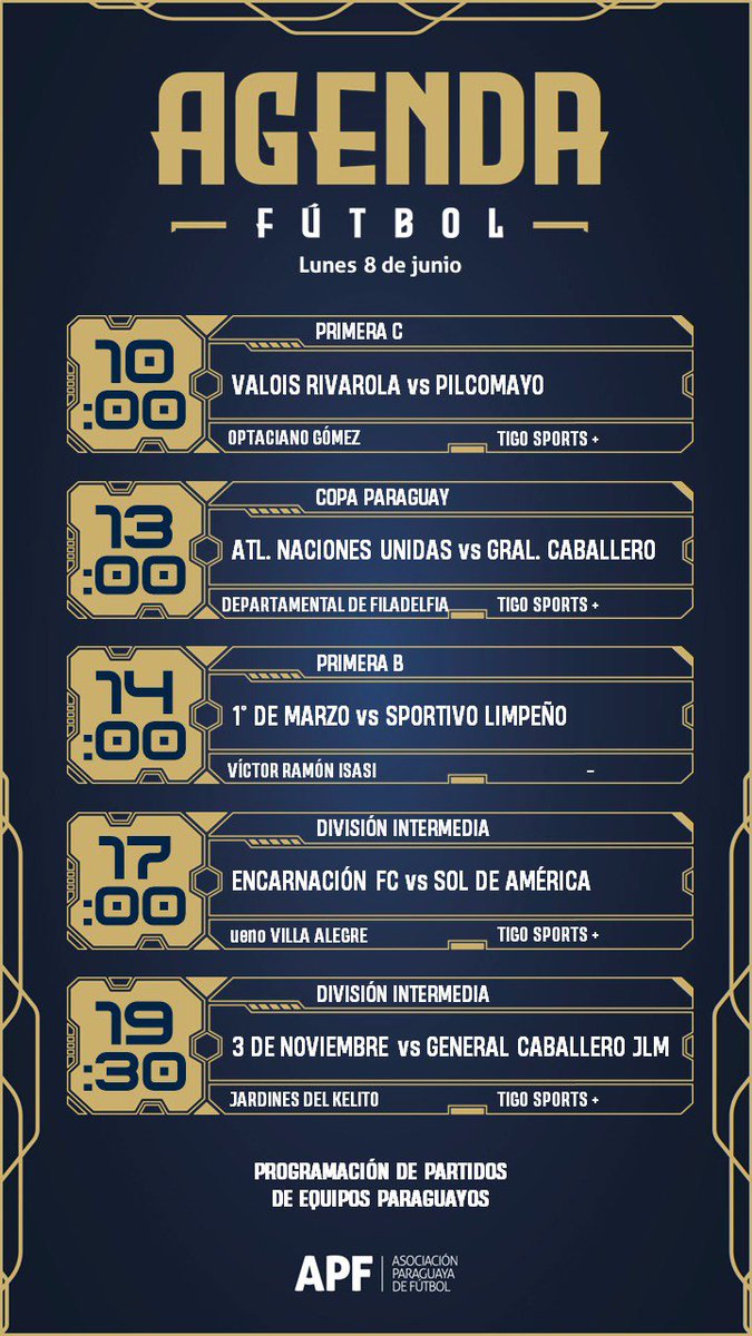 APFOficial's tweet photo. 🗓️ #AgendaDelDía en el fútbol paraguayo. https://t.co/dD66VMcbyD