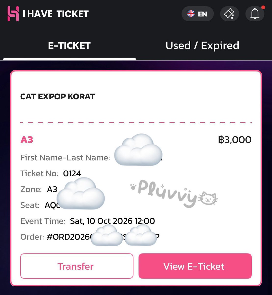 pluvvyn's tweet photo. WTS ขาย บัตร #catexpop โคราช
Zone A3 row Q6x 2 ใบติด 
— ใบละ 3500 บาท
นัดรับจ่ายสด✅
พร้อมโอนเข้าเมล✅
ขายเพราะย้ายโซนค่ะ 🙇🏻‍♀️

#CATEXPOPkorat 
#catexpopโคราช https://t.co/IDm0rzq4An