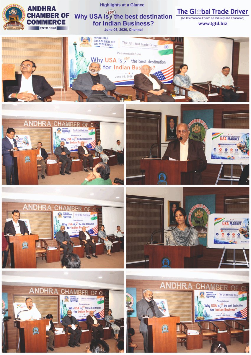 AndhraChamber's tweet photo. Insightful session on "Why USA is Still the Best Destination for Indian Business" successfully organized by the Andhra Chamber of Commerce in association with The Global Trade Driver.
Key discussions covered U.S.–India trade, investment opportunities,visa pathways.., https://t.co/WfpxcbnbLr