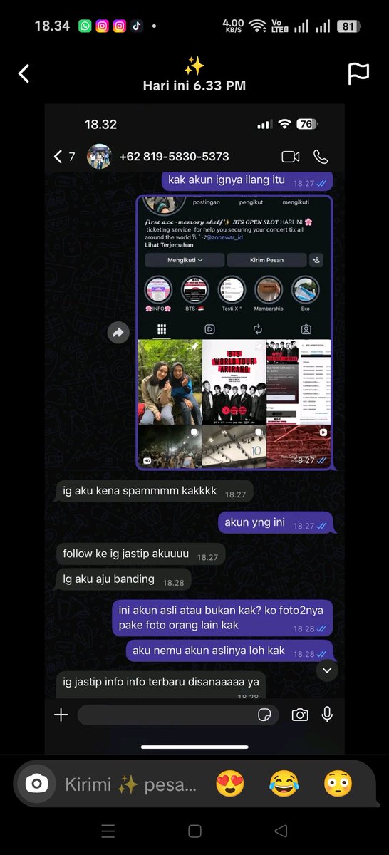 dri_ind77's tweet photo. Ini no wa si penipu. Stelah korban nanyain akun ignya. Dan ngaku kena spam https://t.co/TszvDktUq1