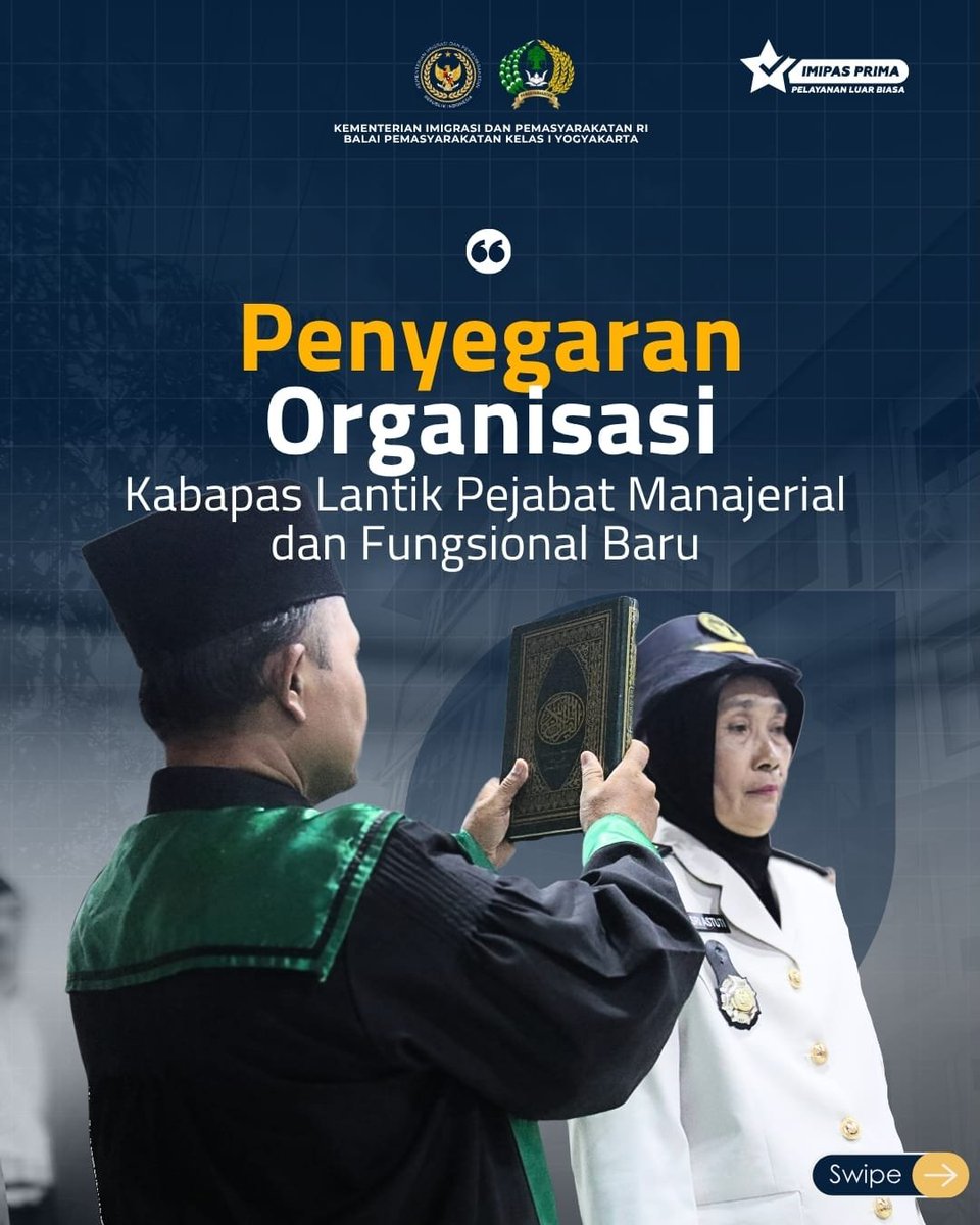 bapasyk's tweet photo. Kepala Bapas Kelas I Yogyakarta melantik dan mengambil sumpah tujuh pejabat manajerial dan satu pejabat fungsional. Kegiatan ini berlangsung di Aula Bapas Yogyakarta, Senin(8/6/2026). https://t.co/ds4Onmfk9Q