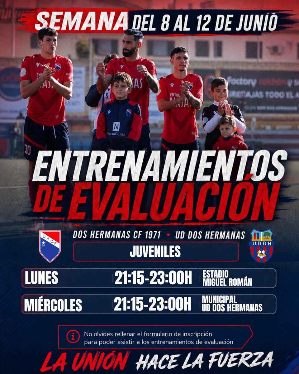 UD_DosHermanas's tweet photo. 🚀 ¡Hoy arranca la 3 semana de captaciones!

Esta semana, del 8 al 12 de junio, continúan los entrenamientos de evaluación para la temporada 26/27. Una semana en la que los más jóvenes tendrán la oportunidad de mostrar su nivel y formar parte de este proyecto. https://t.co/vW6CQsIH5d