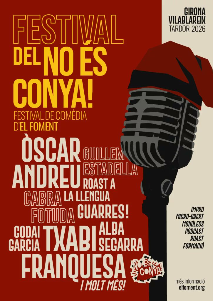 ElFoment_org's tweet photo. 🍂🤣 Aquesta tardor neix el Festival del No És Conya!, convertint Girona i Vilablareix en l’epicentre de la comèdia en català. 

Monòlegs, pòdcast en directe, improvisació, roast, micro obert amb una promoció de llançament al 15% de descompte! 👇

https://t.co/7HB9TMVoBX https://t.co/Y17sh3cF9g