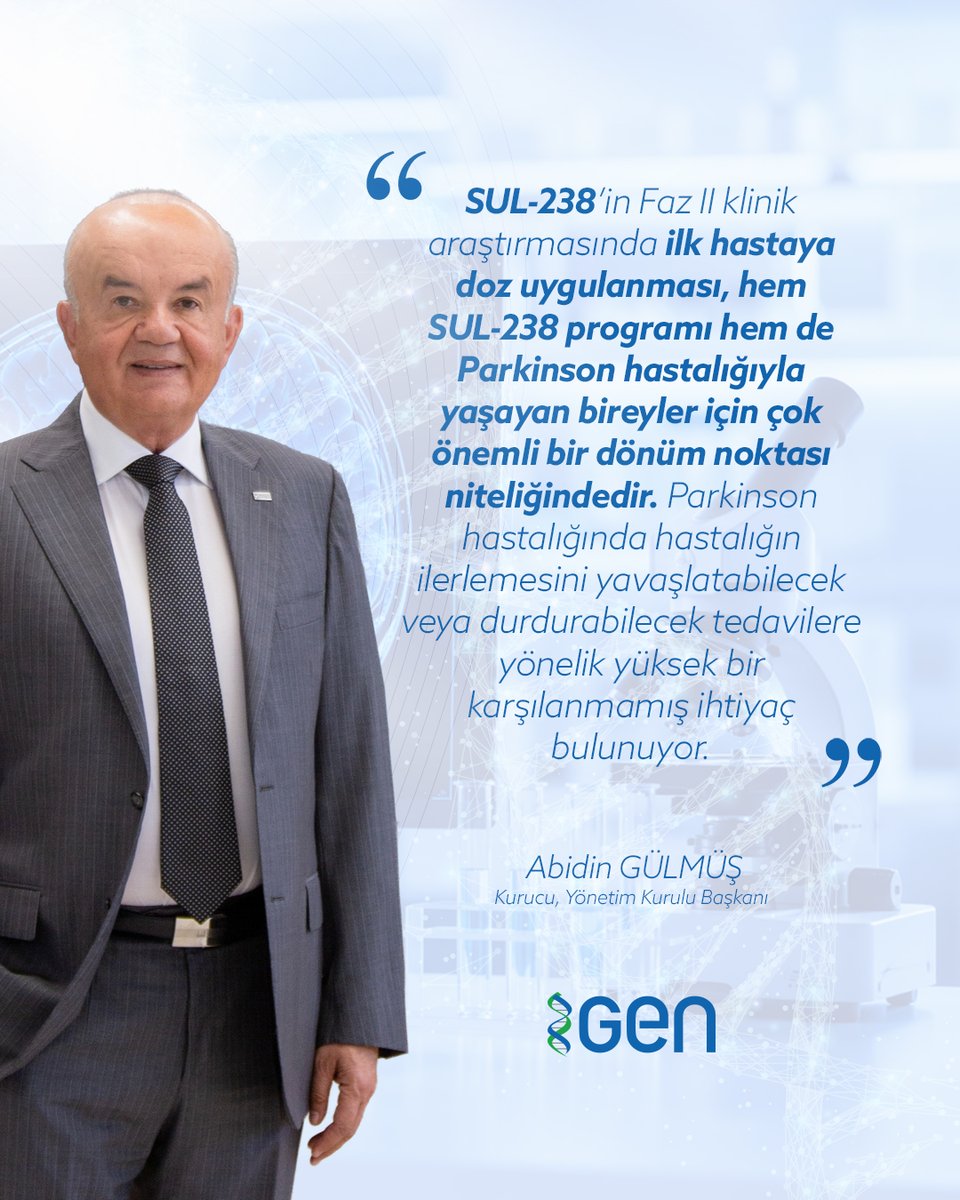 genilac's tweet photo. Parkinson ve Alzheimer gibi nörodejeneratif hastalıkların tedavisine yönelik, kış uykusuna yatan canlıların enerji metabolizmasını koruma mekanizmalarından ilham alınarak geliştirilen ilaç adayımız SUL-238 için önemli bir kilometre taşını daha geride bıraktık.

Formülasyonu GEN Ar-Ge laboratuvarlarında geliştirilen SUL-238 küresel klinik araştırma ve geliştirme sürecinde ilerlemeye devam ediyor.

Parkinson hastalarında mitokondri fonksiyon bozukluğunu hedefleyen SUL-238’in Faz II klinik araştırmasında ilk hastaya tedavi başlandı.

Klinik araştırmaya ilişkin detaylı bilgilere aşağıda yer alan bağlantı üzerinden ulaşabilirsiniz.

https://t.co/y0oLLQGVQH