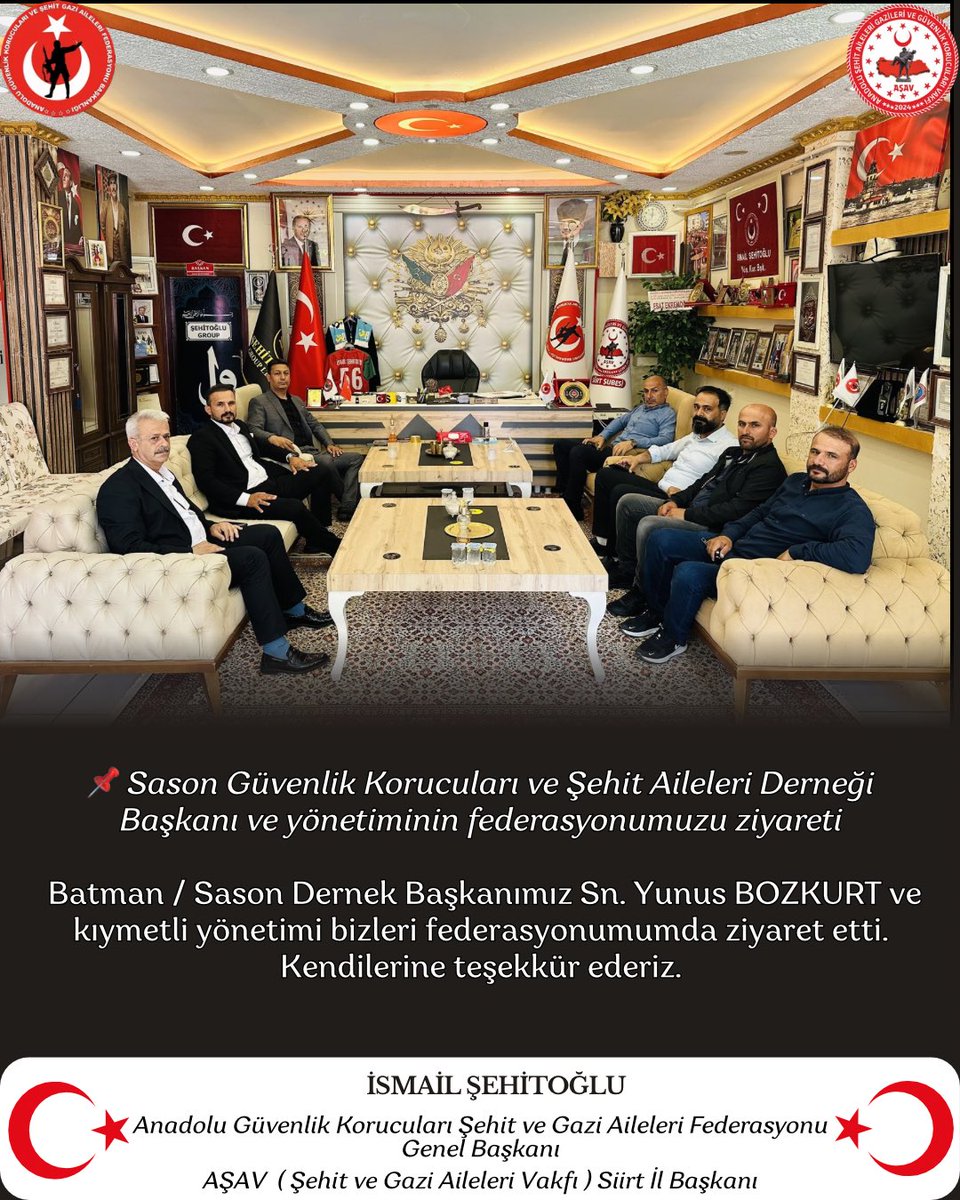 ismailsehitogl's tweet photo. 📌 Sason Güvenlik Korucuları ve Şehit Aileleri Derneği Başkanı ve yönetiminin federasyonumuzu ziyareti

Batman / Sason Dernek Başkanımız Sn. Yunus BOZKURT ve kıymetli yönetimi bizleri federasyonumumda ziyaret etti.
Kendilerine teşekkür ederiz.

@YunusBo79643072 @SasonKymkamligi https://t.co/c1Td4W0Jp0