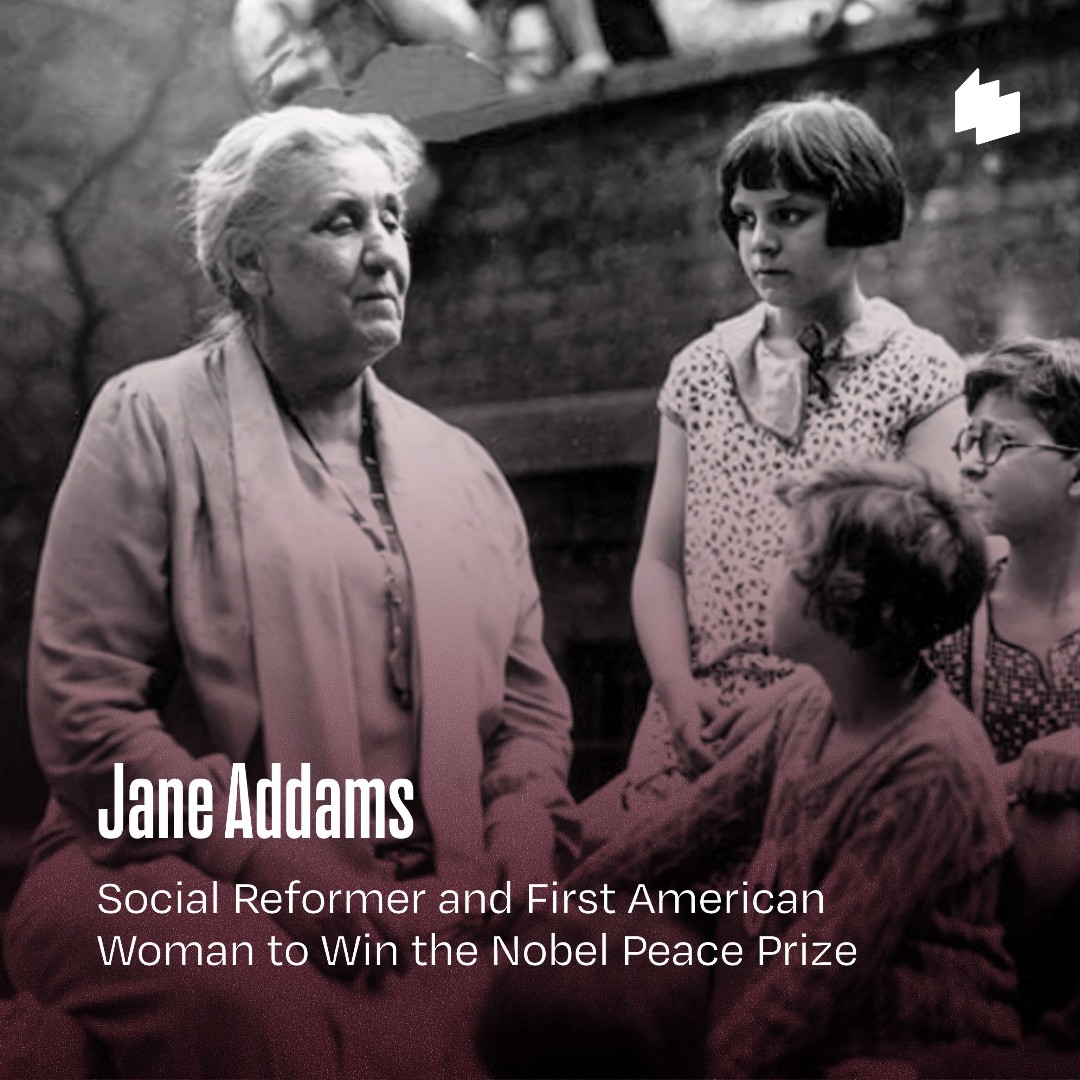 womenshistory's tweet photo. A progressive social reformer, Jane Addams was on the frontline of the settlement house movement in the late 19th &amp; early 20th centuries. She later became internationally respected for the peace activism that made her the first American woman to win a Nobel Peace Prize. https://t.co/TE98U6o3vF