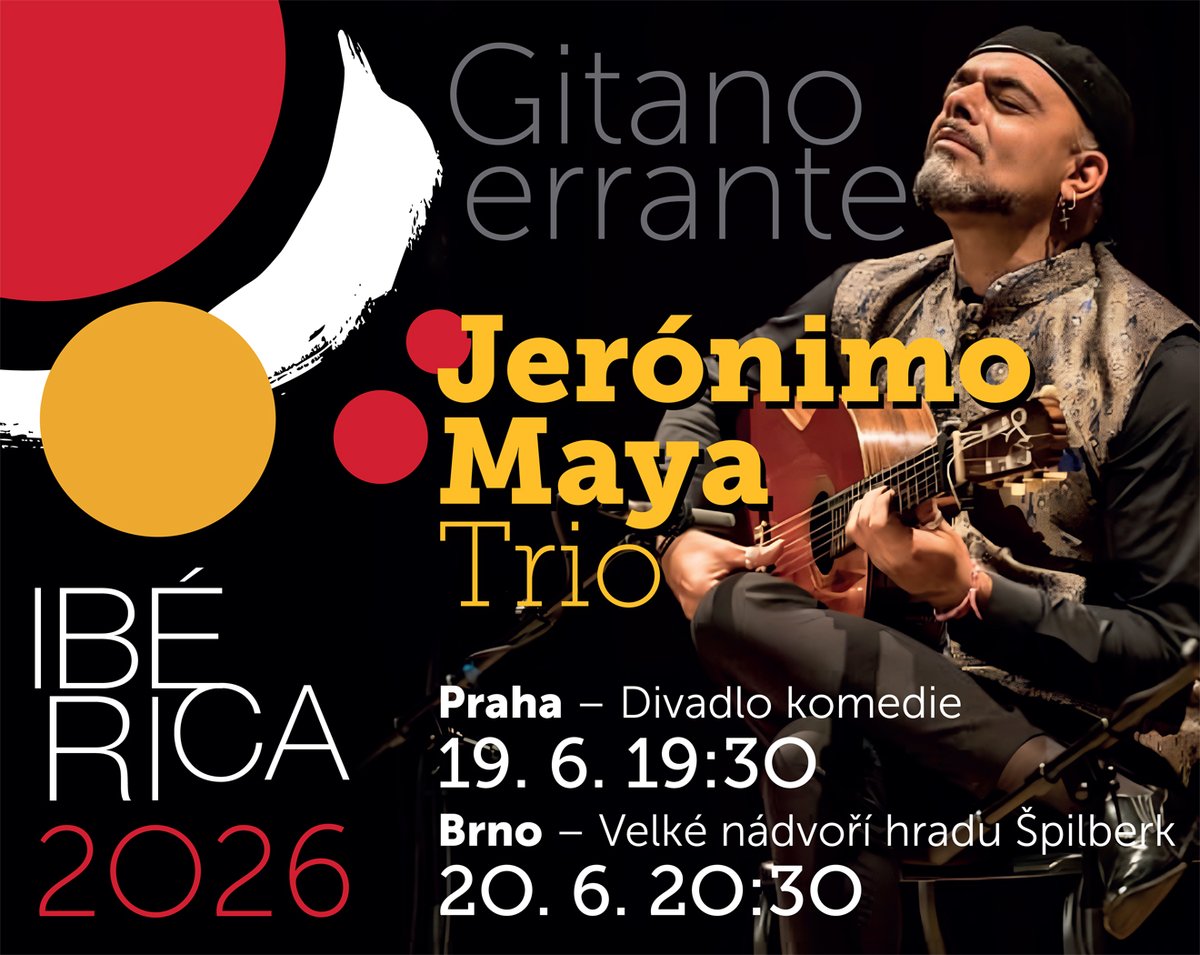 ICPraga's tweet photo. 🎵Na 23. ročníku @festivaliberica nás v červnu čeká výjimečná premiéra. Jerónimo Maya poprvé v ČR! 🎸 
Na koncertech "Gitano Errante" 19. 6. v Praze a 20. 6. v Brně jej doprovodí tanečník Daniel Caballero a perkusista Antonio Losada.
▶ https://t.co/jAMHMpIZhn https://t.co/chPjsNPjTl