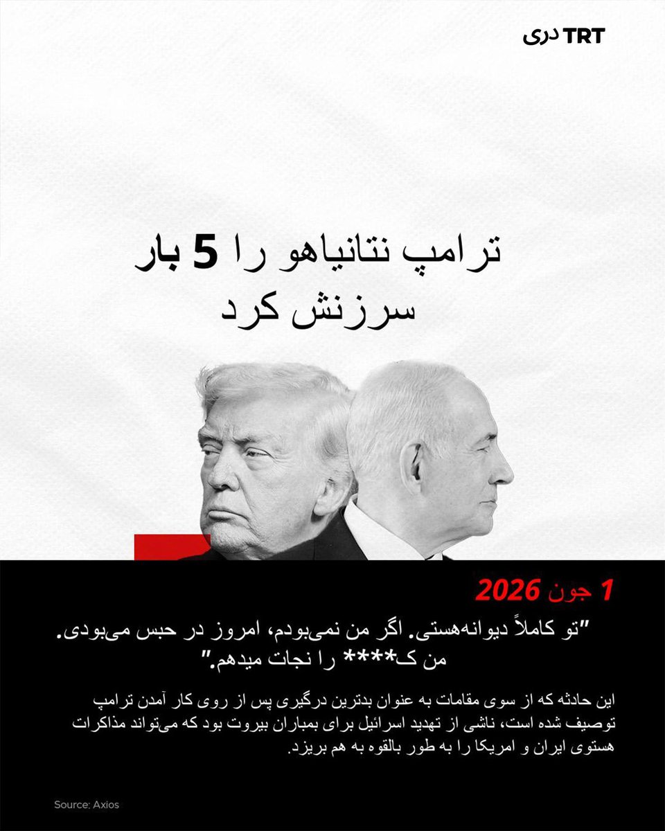 trtdari's tweet photo. ترامپ, نتانیاهو را دیوانه لعنتی خطاب کرد https://t.co/QZxkW6MzBH