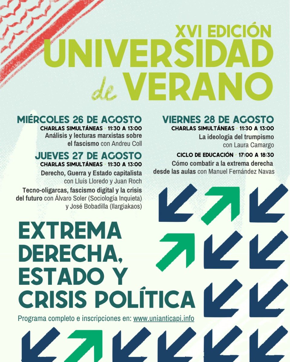 anticapi_'s tweet photo. Las crisis marcan las últimas décadas, la extrema derecha es hoy su principal expresión

En la Universidad de Verano anticapitalista analizamos las respuestas que el capital busca imponer y las alternativas que queremos construir.

🎟 Info e inscripciones: https://t.co/aCup01KWSr https://t.co/APn3dJMw3k