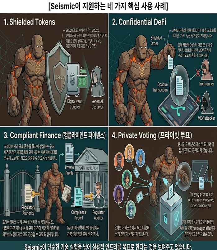 [Seismic이 지원하는 네 가지 핵심 사용 사례] @SeismicSys @NoxxW3 1. Shielded Tokens ...
