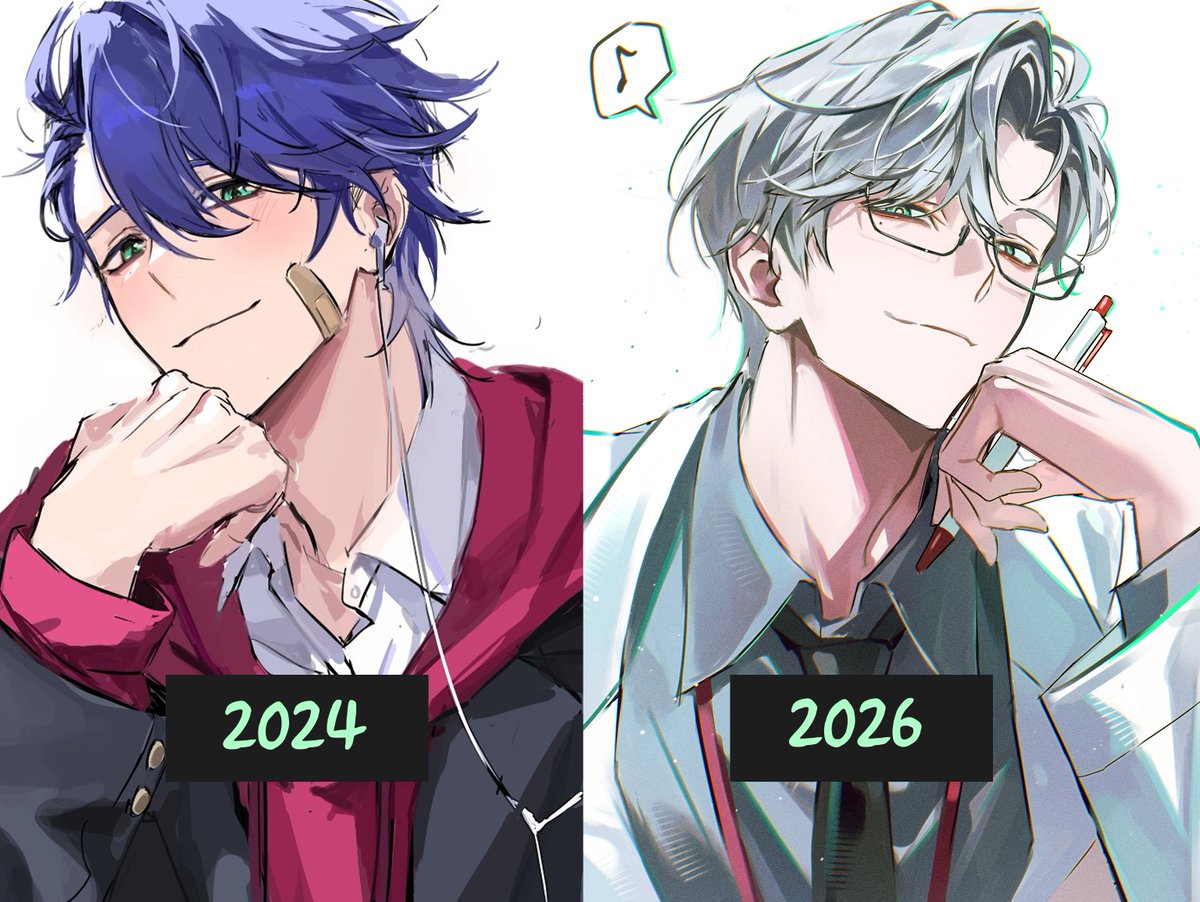 duck_x805's tweet photo. 2024  →  2026

무의식적으로 같은 포즈로 그렸길래 신기해서 비교... 
취향 정말 한결같다는 걸 다시 느꼈다😅 https://t.co/CEjRwCDx9f