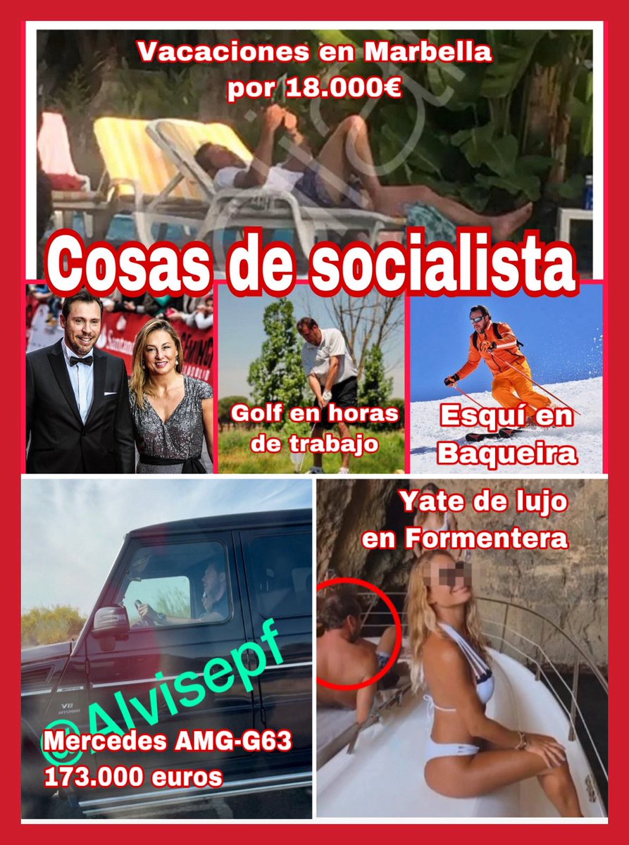 PuenteBlock's tweet photo. ‼️OSCAR MIENTE‼️

Puente es un vividor del lujo y el dinero. De pasar vacaciones en un resort de lujo en Marbella, de navegar en yate en Menorca, de conducir coches caros, jugar al golf en Puerta de Hierro o esquiar en Baqueira...

Es igual de socialista de Ábalos y Koldo https://t.co/eAVC4InIRC