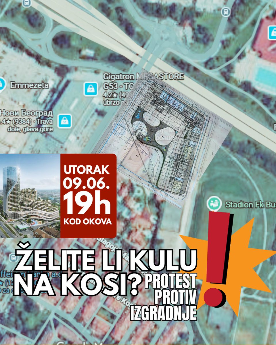 zborbezanijskak's tweet photo. Skup protiv izgradnje MONSTRUM KULE je u utorak u 19h kod Okova. Dođite, povedite prijatelje, treba da novom investitoru pokažemo da smo protiv izgradnje i da smo ozbiljni u tom stavu https://t.co/9vU3nARrSo