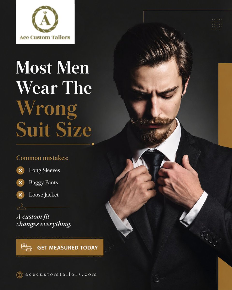AceCustomTailor's tweet photo. Most men wear the wrong suit size.
Long sleeves. Baggy pants. Loose jackets.
A custom fit changes everything.
π Get measured today and look your best.
#customfit #perfectfit #customsuits #tailormade #menswear #acetailors #sharpstyle https://t.co/e7resvPtOF