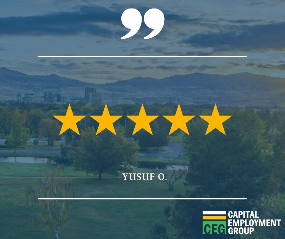 CEGBoise's tweet photo. Thanks Yusuf! 😃 #CEGBoise #boiseidaho #idahojobs #googlereview #meridianidahojobs #boiseidahojobs #nampaidahojobs #caldwellidahojobs https://t.co/EgZSnwOeD6