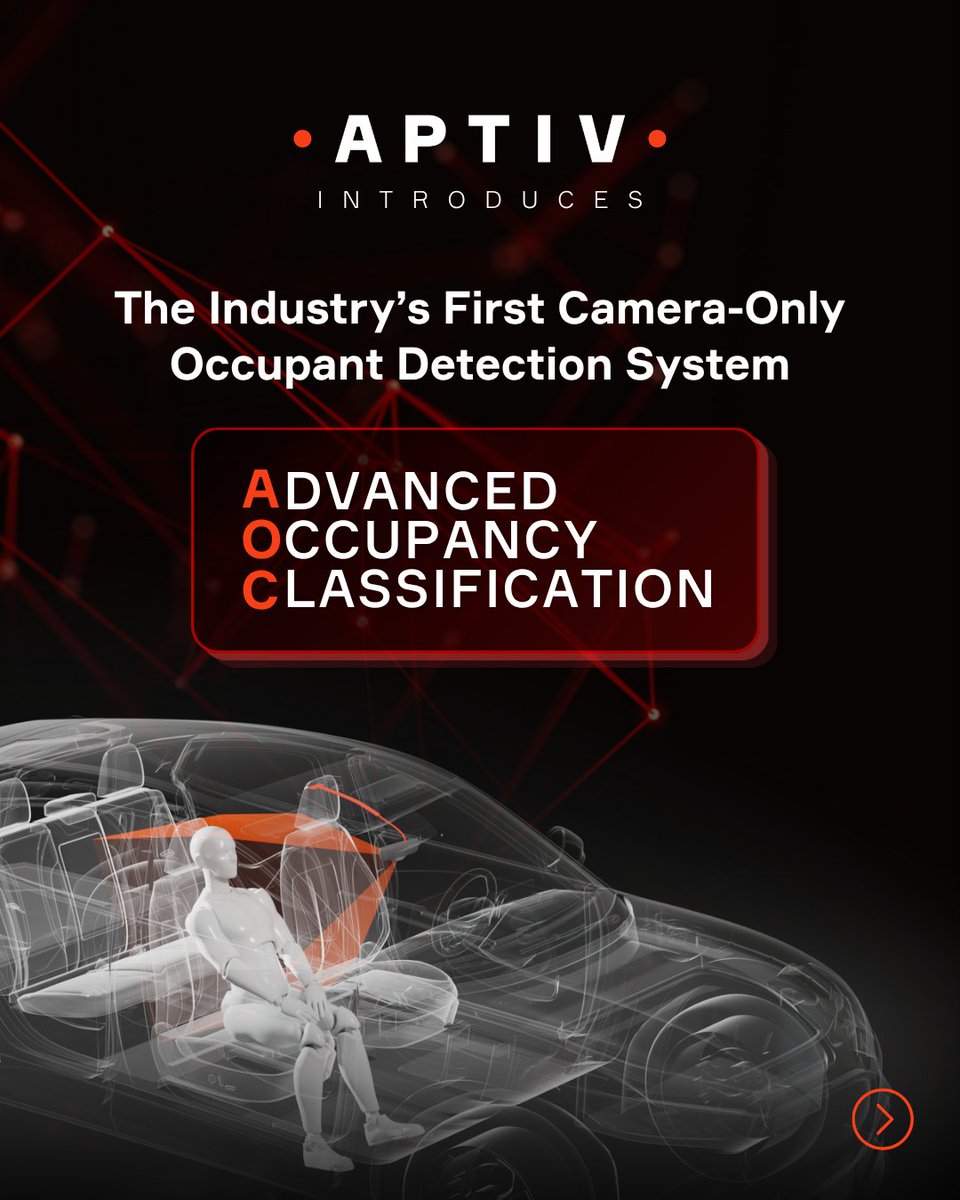 Aptiv's tweet photo. Introducing the industry’s first camera-only occupant detection system. Our Advanced Occupancy Classification (AOC) replaces in-seat hardware with a camera-only solution—smarter safety, simpler vehicle architecture and up to 40% lower system cost. https://t.co/fJ7z0Lin7i https://t.co/fstJVUQMDS