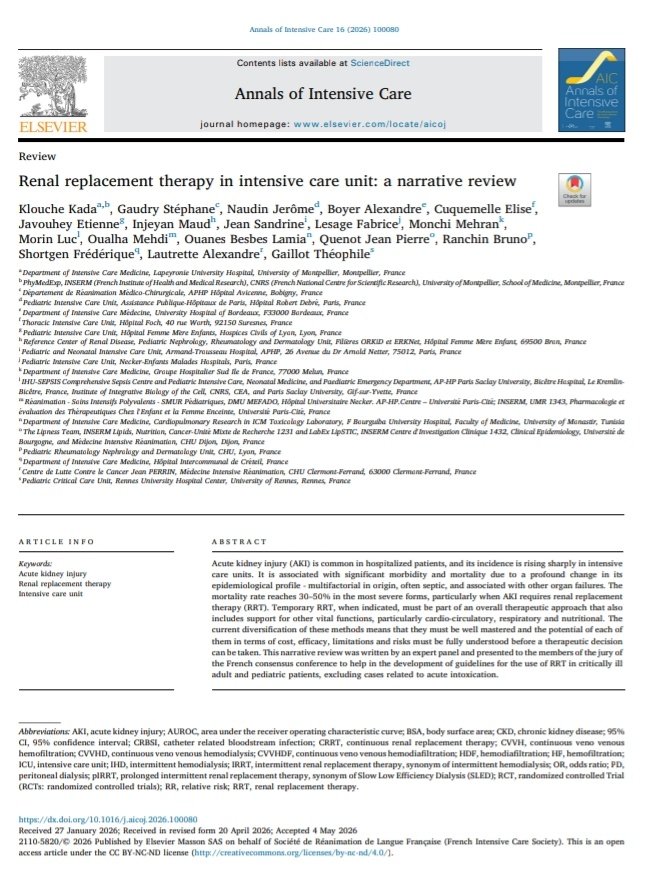 SOMELaguna's tweet photo. Terapia de Reemplazo Renal en Cuidados Intensivos

🔰📚Annals of Intensive Care 2026

https://t.co/4D89OJk9IX

Enlace a Artículo Completo👇🏻✅🆓
https://t.co/rPEDXf5xvO https://t.co/jC2PznPcQ8