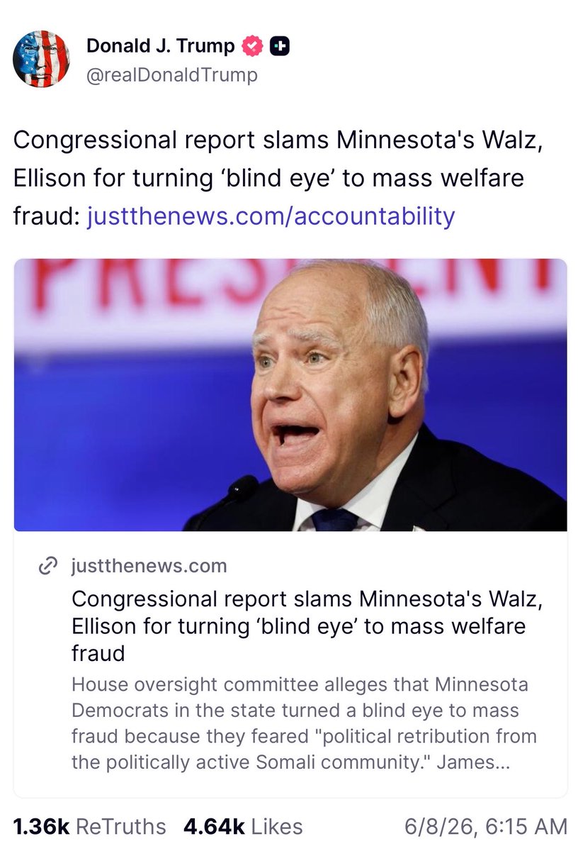 RepJamesComer's tweet photo. Minnesota Governor Walz &amp; AG Ellison are responsible for one of the most stunning oversight failures @GOPoversight has ever examined.

Our report today is the culmination of months of investigative work.

Alongside @POTUS Trump, House Oversight will protect American taxpayers. https://t.co/15LFQlAVCu