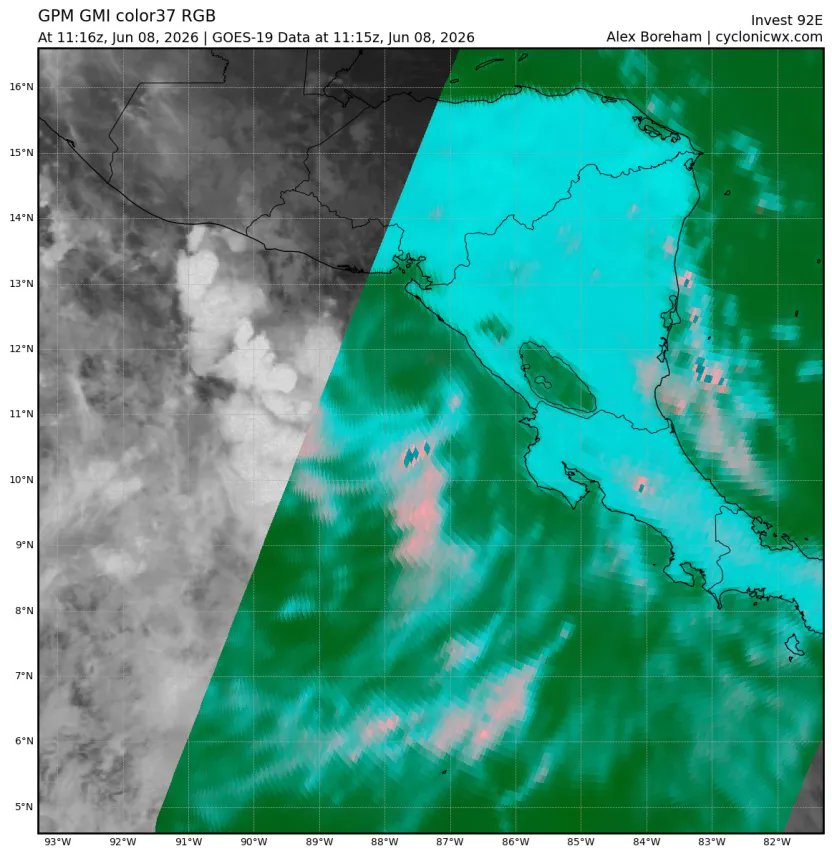 daniloevan11's tweet photo. Invest #92E is likely not far behind in becoming a TC, as the latest microwave imagery indicates a pretty decent LLC associated with the storm. #92E will likely stay near the CA coastline over the next few days, a change from a few days ago when it looked like this would... https://t.co/lHZiLa0AQ0