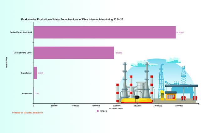 DataPortalIndia's tweet photo. Product-wise Production of Major Petrochemicals of Fibre Intermediates during 2024-25 https://t.co/2wGMwljtTR #DataPortalIndia #Visualization #Opendata #DataGov https://t.co/7buxZTRFWK