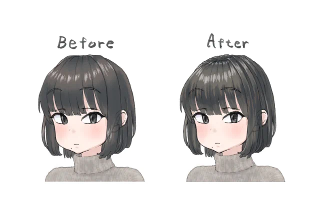 学習の結果。 髪の流れが自然になったのと、 塗りがちょっとリッチになった!気がする。