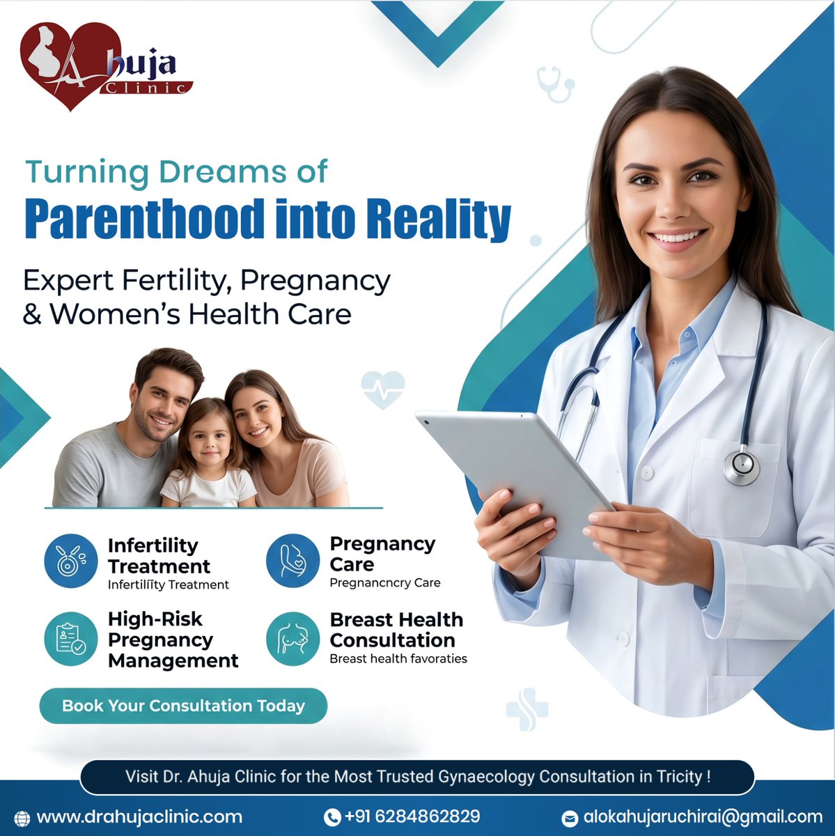 ahujaclinicCH's tweet photo. At Ahuja Clinic, we are committed to providing compassionate and expert care for every stage of a woman’s health journey. Our experienced team is here to support you with personalised care and trusted medical expertise.

#AhujaClinic #Gynaecologist #WomenHealthCare #FertilityCare https://t.co/jY7Mq1VOwI