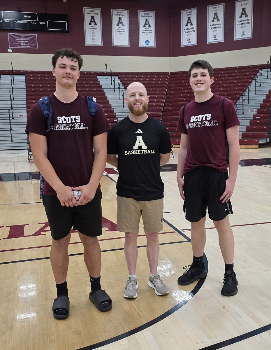 HBoCorunna's tweet photo. @CorunnaHoops 🏀 players @Noah_Rose08 (rising senior) and Brayden Williamson (rising junior) attended the @AlmaScotsMBB Prospect Camp on June 7, 2026, at the Hogan Center. They are shown here with the Scots head basketball coach Mike Fitzpatrick. https://t.co/fINO6MdBtF