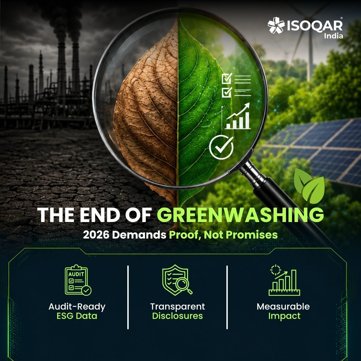 ISOQARIndia's tweet photo. 🌱 2026:The End of Greenwashing
ESG is no longer about promises it's about proof.
1 Audit-Ready ESG Data
2 Transparent Disclosures
With evolving ESG expectations, organizations must demonstrate accountability through verifiable evidence.
#ESG #Sustainability #BRSR #Greenwashing https://t.co/ouRFH8QamO