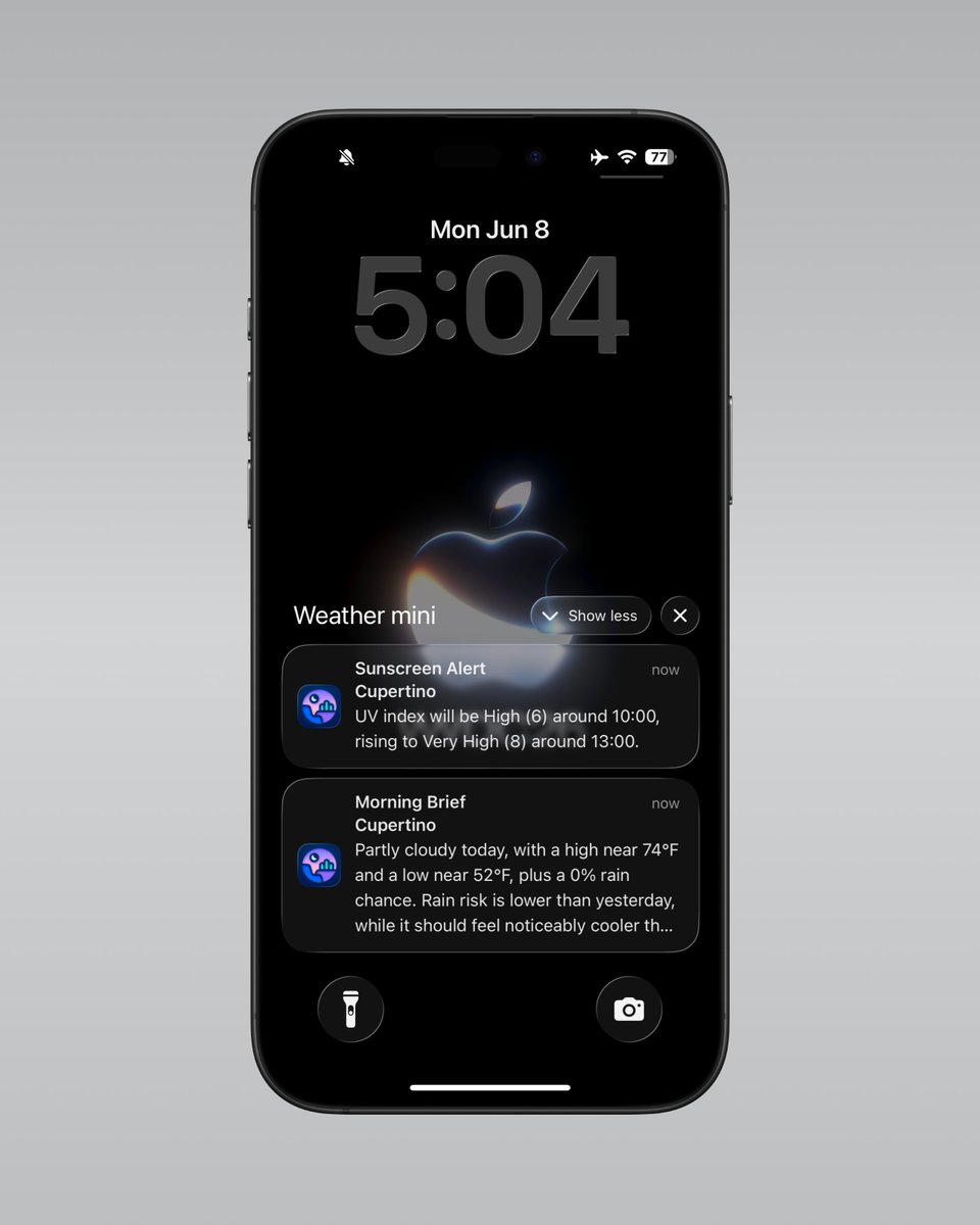 weather_mini's tweet photo. 🫯 Good morning, Cupertino. Sunrise is at 5:47 AM. High of 74°F, low of 49°F today. 🌞 The UV index will reach High (6) around 10:00 and Very High (8) around 13:00. ⛱️
#WWDC26 #Cupertino #Weather https://t.co/Y0SiPaRtD5