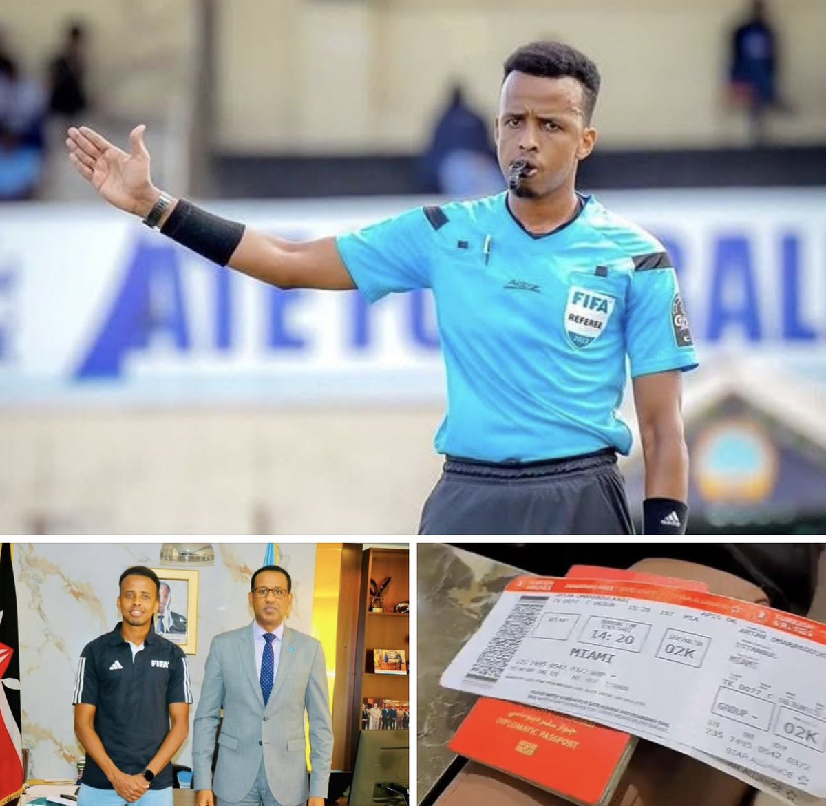 TheDailySomalia's tweet photo. BREAKING: Somali football referee Omar Abdulkadir Artan was denied entry into the United States and returned to Istanbul on Monday after being stopped at Miami International Airport, according to sources within the Somali Football Federation.

The Somali Embassy in Nairobi said on Friday it had facilitated Artan’s travel on a diplomatic passport. He was among African referees selected to officiate matches at the upcoming FIFA World Cup in North America.

Cartan was recently named Africa’s Best Referee for 2025 at the CAF Awards held in Rabat, Morocco, by the Confederation of African Football.

Somalia is among countries facing U.S. travel restrictions, with most Somali nationals barred from obtaining certain visa categories, with limited exemptions for diplomats and cases considered in the U.S. national interest.

Neither FIFA nor the Somali Football Federation has commented on the incident.