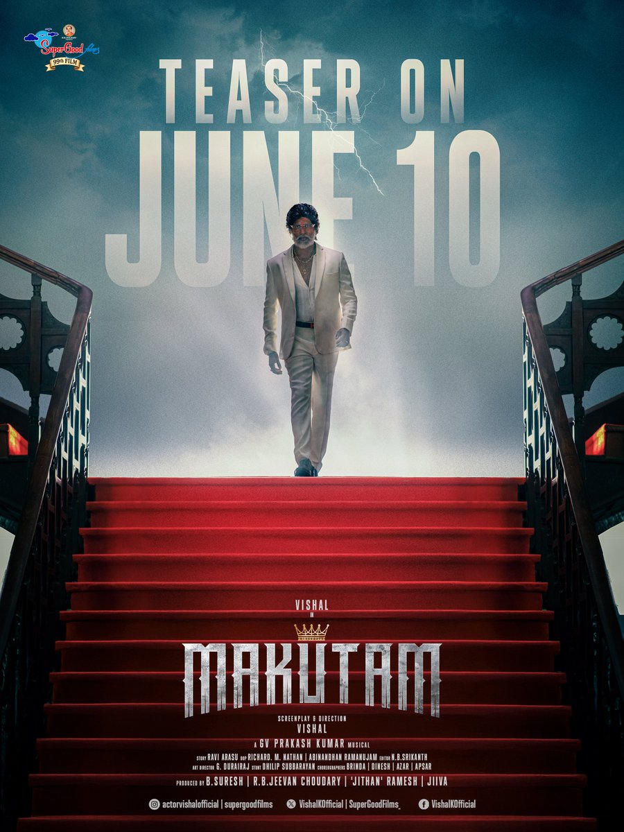 VishalKOfficial's tweet photo. And finally my official directorial debut, Nurtured this dream for more than 30 years  
to come true,

Supa excited to finally unveil what we've been working on!! 

Will be presenting the Teaser of #Magudam/#Makutam on 10th June, God Bless

#DirectorVishal #SGF99 #Vishal35 https://t.co/n3AezuYerC
