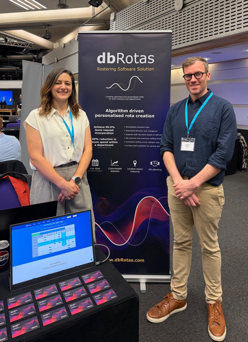 dbrotas's tweet photo. Excited to be at the @QEIICentre today! As co-founders of @dbrotas and alumni of Cohort 7 at @NHS_CEP, we're delighted to be sharing how algorithm-driven personalised rota creation is helping transform workforce planning across 20+ @NHS Trusts! https://t.co/oVYaY3qm0b