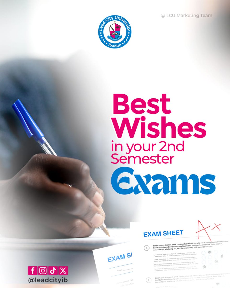 LeadcityIB's tweet photo. Examination is not merely a test of memory, but a demonstration of understanding, critical thinking, and academic resilience. As Lead City University commences the Second Semester Examinations for the 2025/2026 academic session, we extend our best wishes to our entire student https://t.co/G6oxgyrTSU