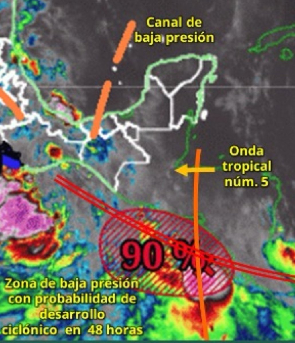 prjcx_fdn's tweet photo. Lunes 
Sistema de Baja Presión al 90%, combinado con paso de Onda Tropical #5 mantiene lluvias dispersas sobre El Salvador esta mañana.
Se despeja mediodía para iniciar lluvias por la tarde.
MIN20/MAX28°C https://t.co/dg54snEBwV