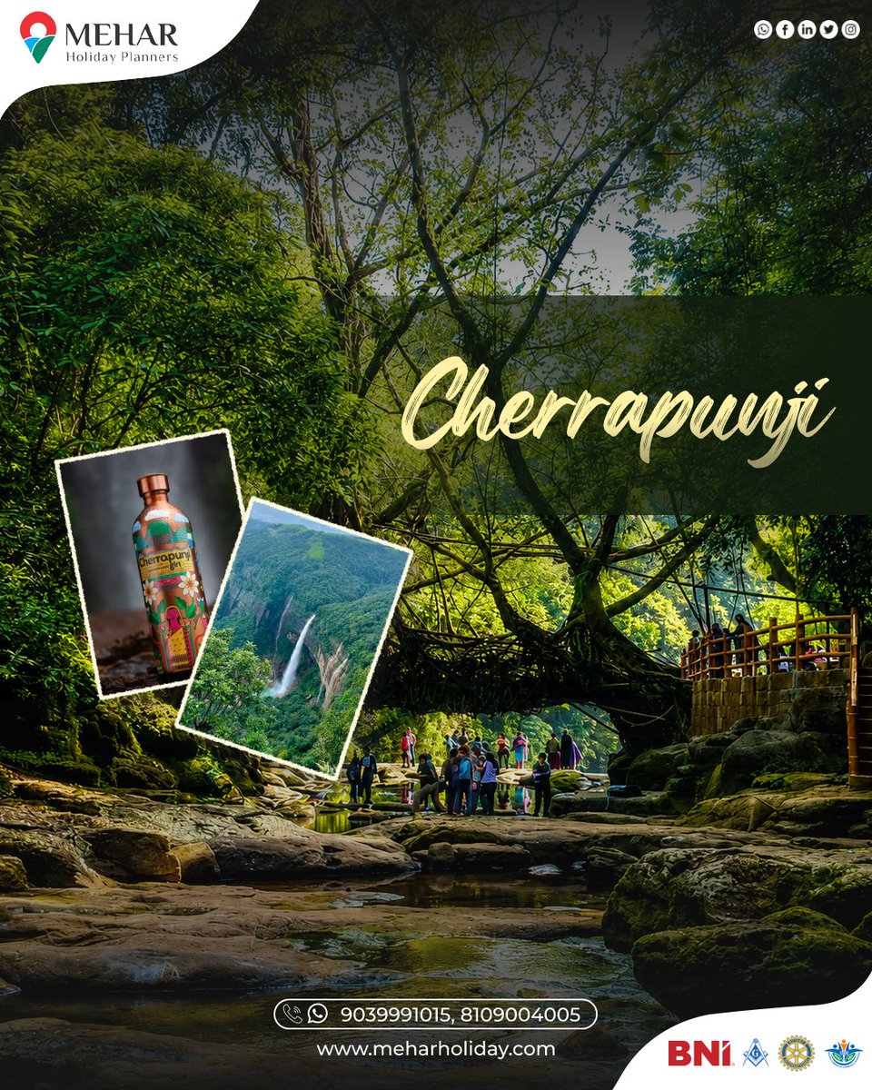 MeharHoliday's tweet photo. The wettest place on Earth is also the most magical. 
Cherrapunji is calling - misty hills, root bridges &amp; waterfalls that will leave you speechless.

Plan your trip with Mehar Holiday Planners 
📞 9039991015 | 8109004005
#meharholidayplanners #cherrapunji #explore #monsoon https://t.co/SUUwFL6ns8