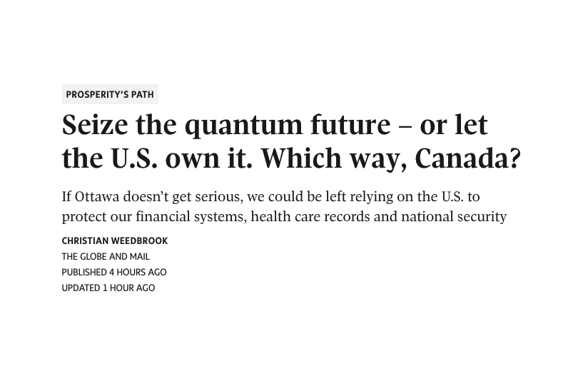 XanaduAI's tweet photo. Quantum computing could be just as transformative as AI – so why isn't quantum literacy part of Canada’s AI strategy?

In his latest op-ed for The Globe and Mail (@globeandmail), Christian Weedbrook (@_cweedbrook), Founder and CEO of Xanadu, explains why we must prepare our economy for the next phase of technological progress today, rather than playing catch-up tomorrow.

🔗👇