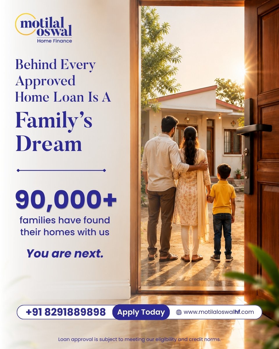 MotilalOswalHF's tweet photo. Every home loan tells a story. A story of hope, hard work, and a family finally coming home. 🏡
Apply Now: https://t.co/lCKW8MPmdw
or Call +91 8291889898
*T&C Apply
#HomeLoan #MotilalOswalHomeFinance #DreamHome #HomeFinance https://t.co/6mLlPm06zj