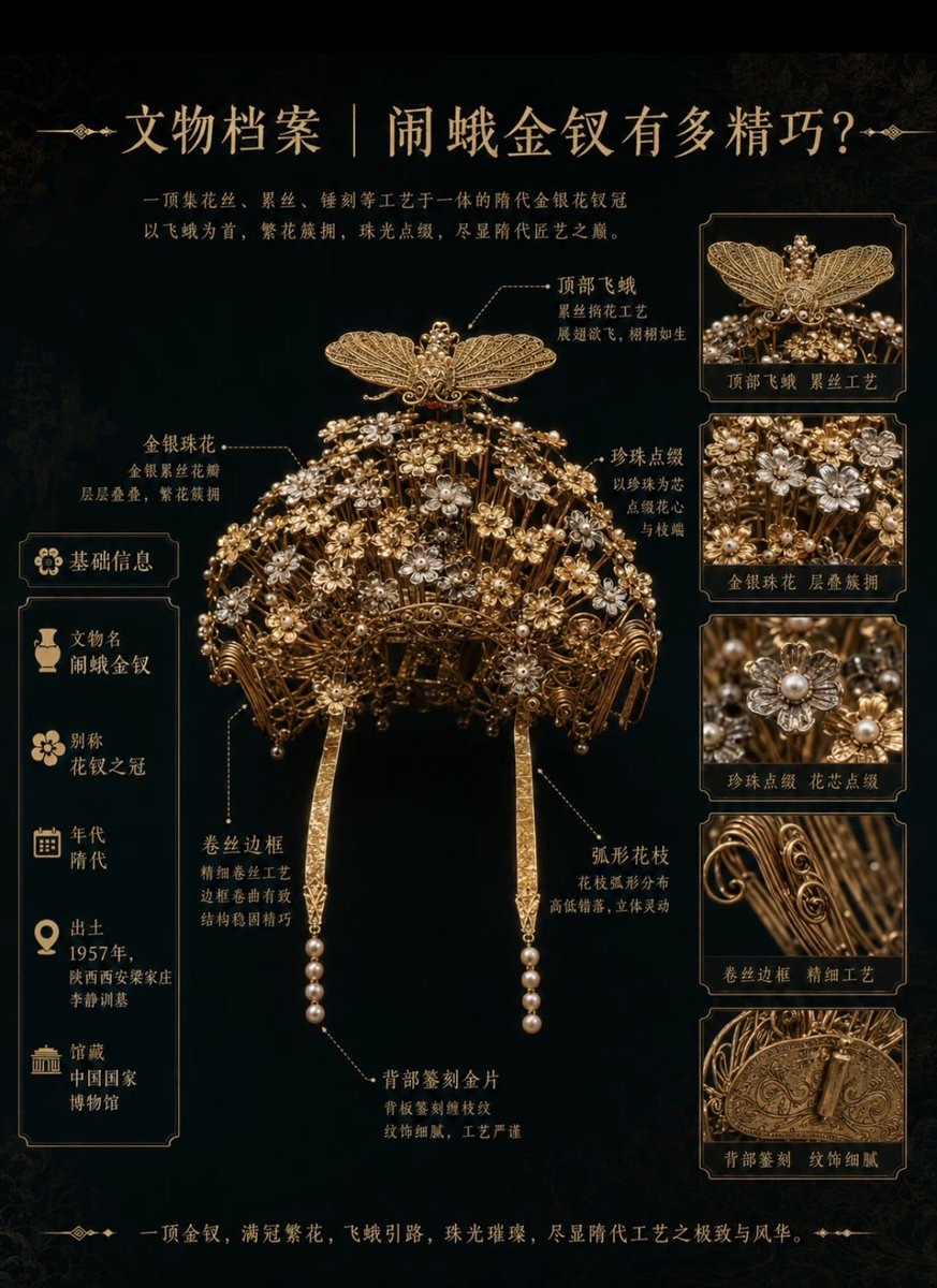 Eivor_Koy's tweet photo. That butterfly hairpin? The wings were made so thin and attached with hair-fine wires that they actually quiver with movement — a frozen instant of life captured in gold. https://t.co/tsVVrfzwgF