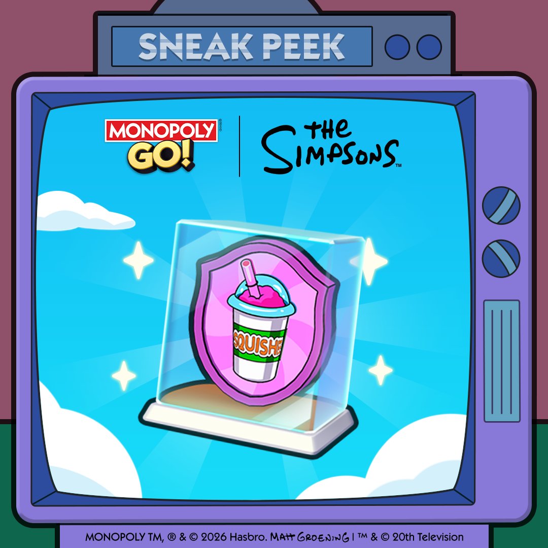 MonopolyGO's tweet photo. 📡 Broadcasting a fresh Sneak Peek straight from Springfield! 📡

This week brings a cool new @TheSimpsons Shield inspired by everyone’s favorite frozen drink, alongside a Token featuring the blue-haired backbone of the Simpsons family.

https://t.co/E8xfs6clWO https://t.co/W2hCYjGDSD