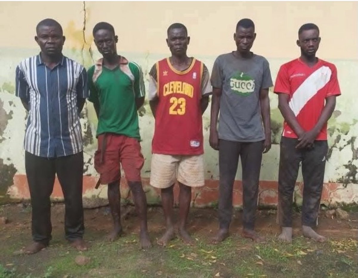 dammiedammie35's tweet photo. The police have paraded the k!dnapp£rs of Bayo Adelabu's sister and her twin sons. Their hideout was demol!shed this morning too https://t.co/hlnswQVIyY