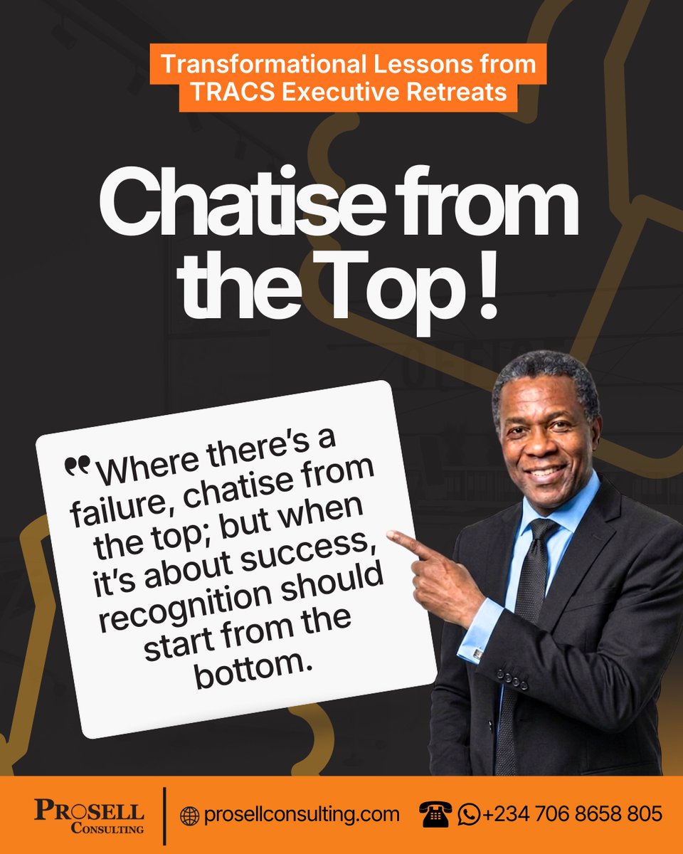 PROSELLConsult's tweet photo. True leadership is about owning the mistakes and sharing the wins.

#prosellconsulting #tracs #tracsconcept #tracsexecutiveretreats #highperformance #executiveretreat #productivitytips #leadershipstrategy #organizationalgrowth https://t.co/omDNZkICiQ