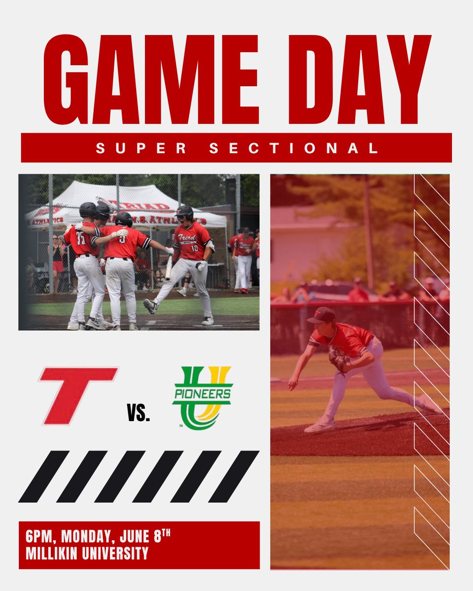 TriadBaseball's tweet photo. The Knights (34-5) continue their playoff run vs Normal U High (29-5) this evening at the Milliken Super Sectional. 1st pitch will be at 6:00.  #PlaqueSeason @TriadKnights https://t.co/aMwMPo3rac