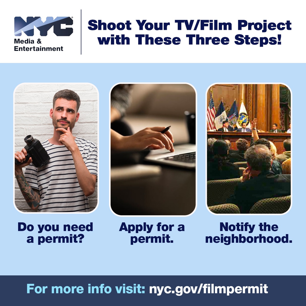 MadeinNY's tweet photo. Want to know what it takes to film your next project in NYC? 📽️

Hit the ground running with these 3 steps: https://t.co/VuH643m8ji https://t.co/6xJV31wLoS