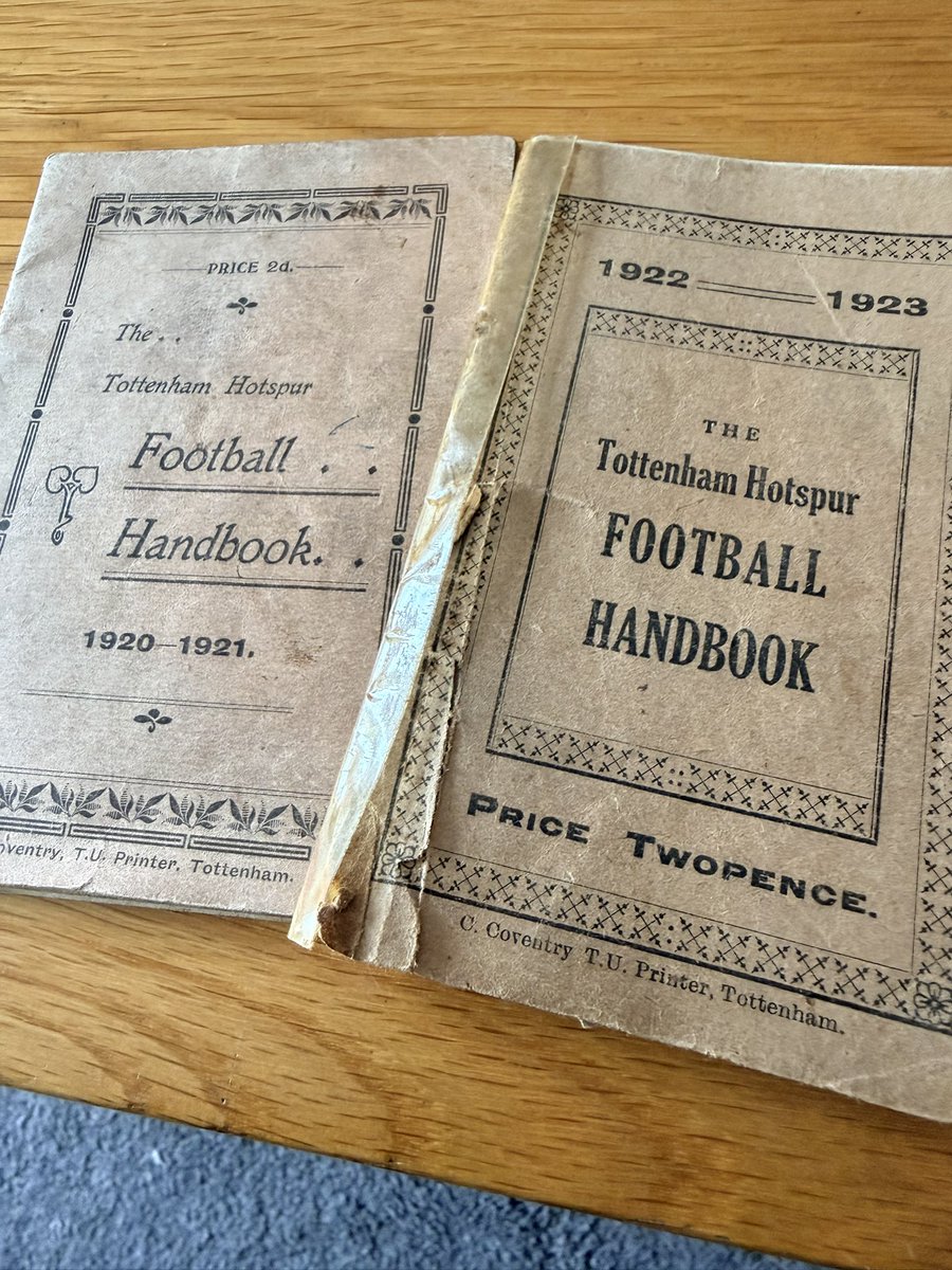 DaveD250's tweet photo. Came across these two “handbooks” from 1920/21 &amp; 1922/23 seasons clearing by Dads flat after his passing. My dad, born in 1940, so these would’ve been from his Dad (my grandad). Amazing @SpursOfficial 
#COYS #THFC 

Are there any collectors that may have an interest in these? https://t.co/UdewAfgk4U